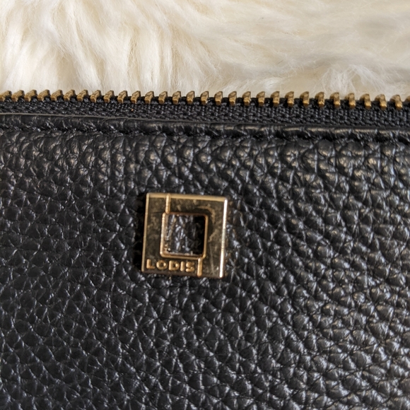 EUC Lodis Leather wristlet purse, bag, wallet, black, gold, removable strap - Picture 8 of 10